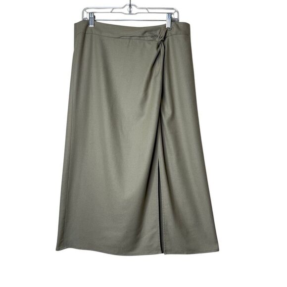 Vince Camel Wool Blend Twist Front Faux Wrap Midi Skrt Sz12 Heritage, Old Money - Picture 2 of 12